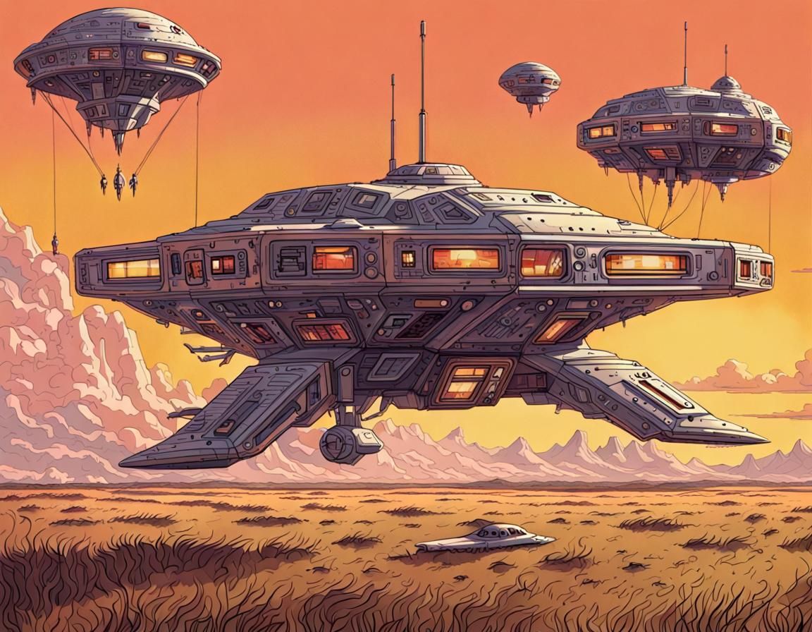 Intricate Cassette Spacecraft Landing on Ranch