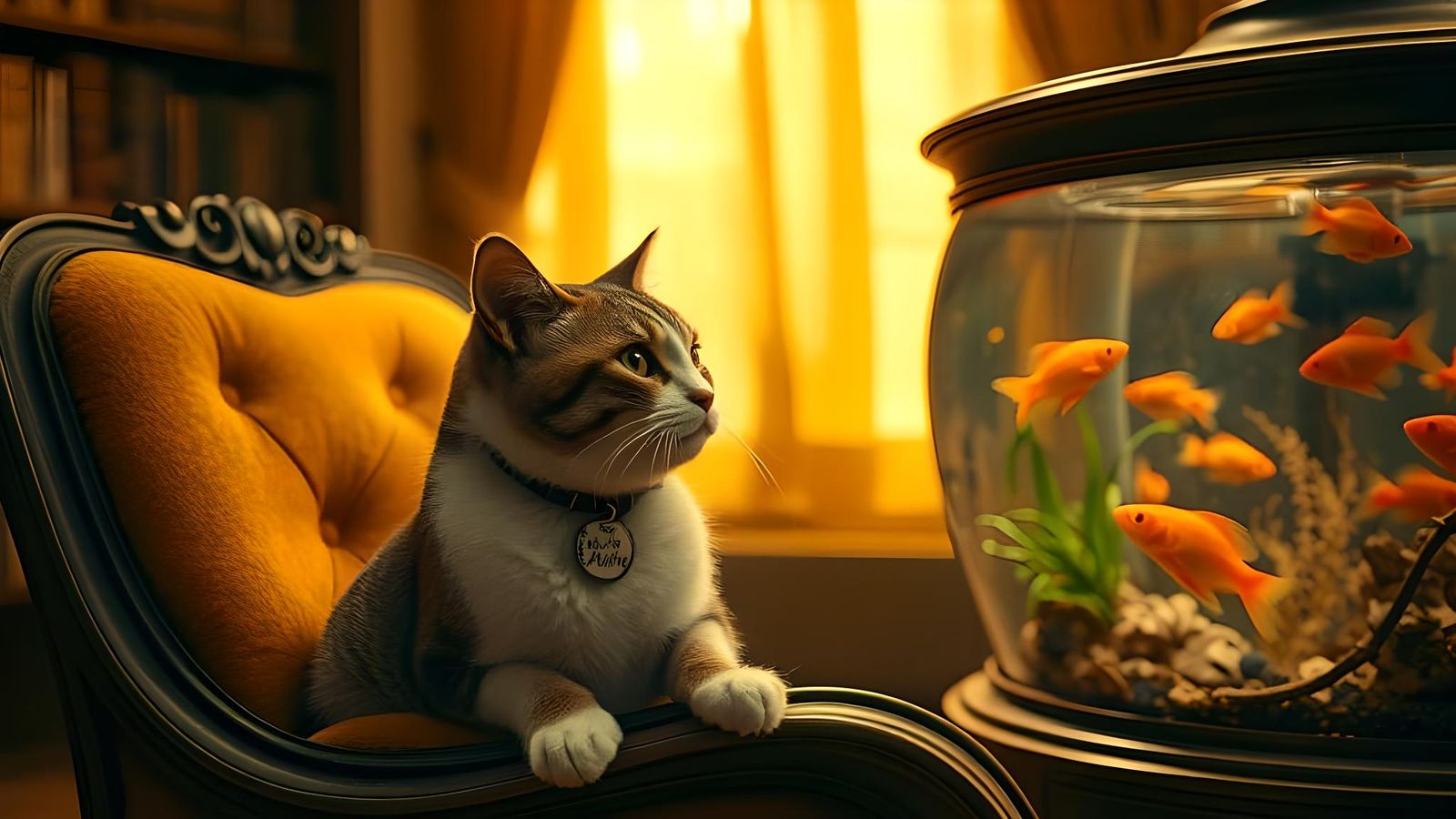 Cinematic Cat Mesmerized by Fish Tank