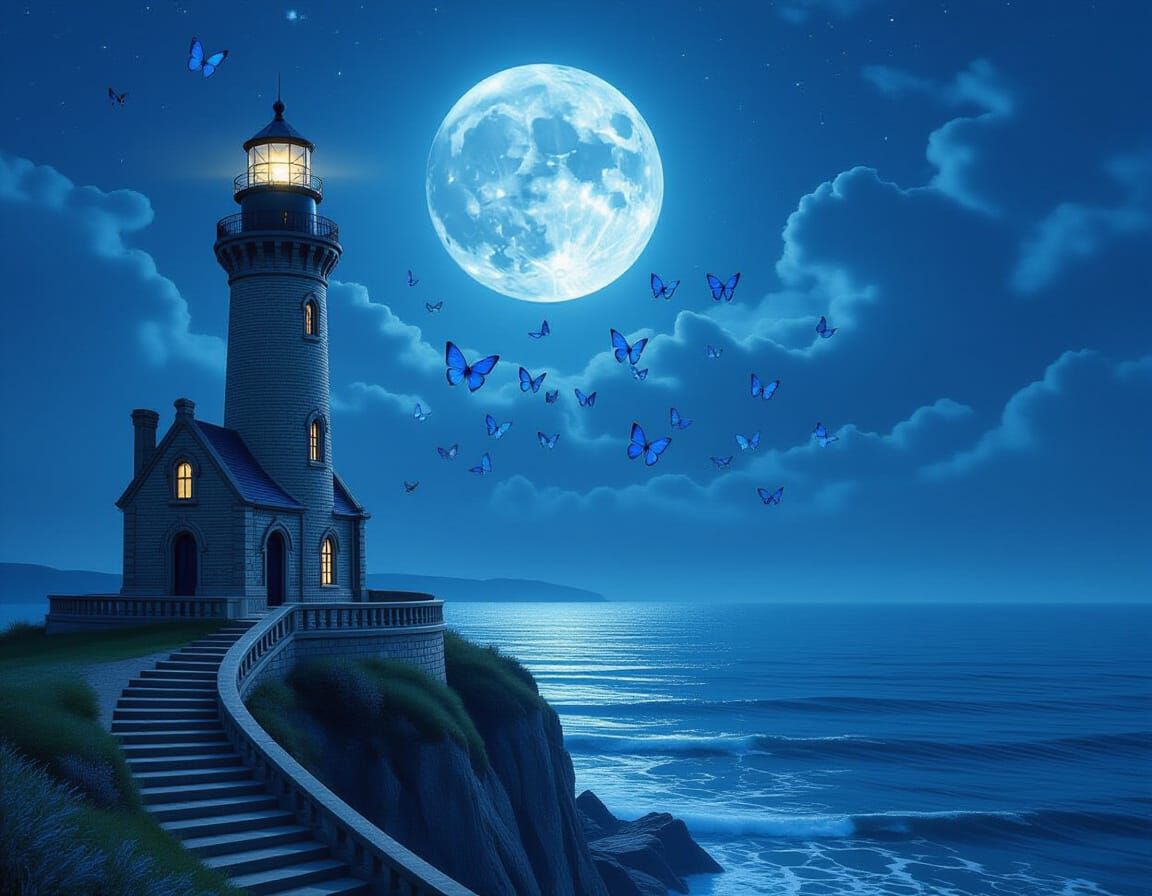 Gothic Lighthouse Tower Under Moonlight