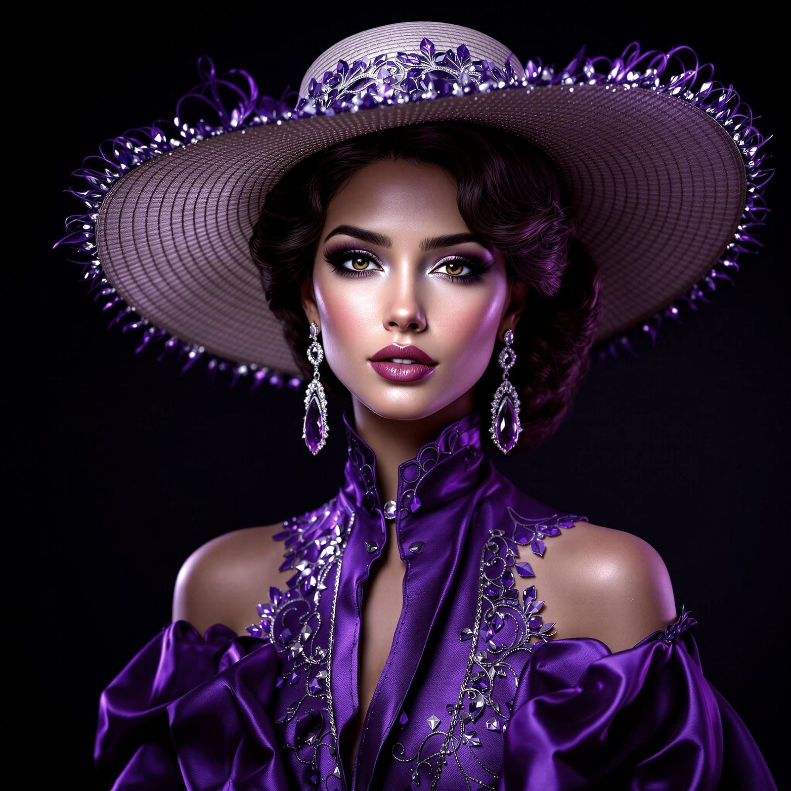 Sophisticated Purple Elegance in Photorealistic Portrait