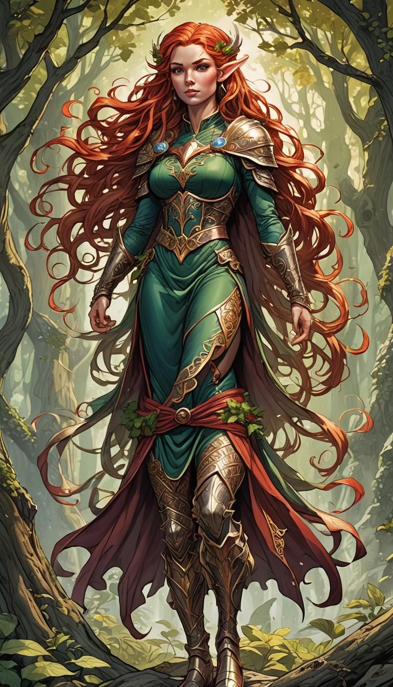 Fantasy Elf with Red Hair in Comic Book Style