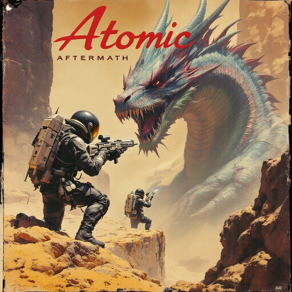 Vintage Sci-Fi Poster: Astro-Marines Battle Martian Sand-Dra...