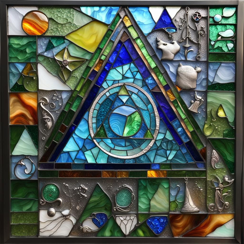 Medieval Alchemist's Stained Glass Mosaic with Magic Potion