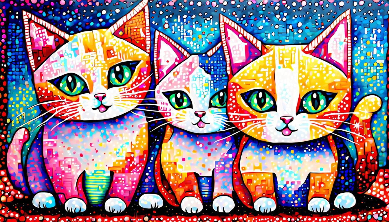 Munchkin Cats in Pointillism Cubism Style