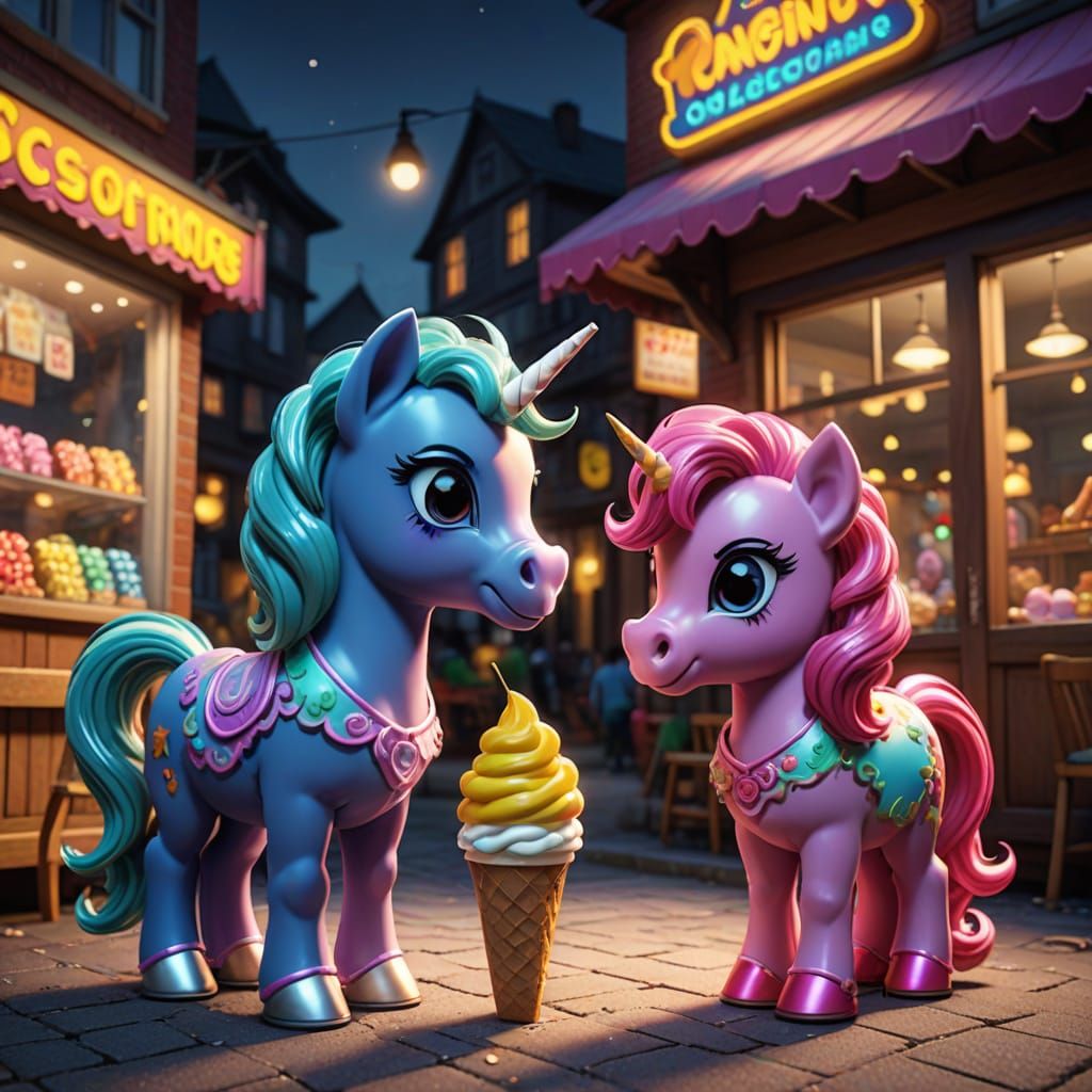 Vibrant My Little Ponies Savor Icecream in Whimsical Candyla...