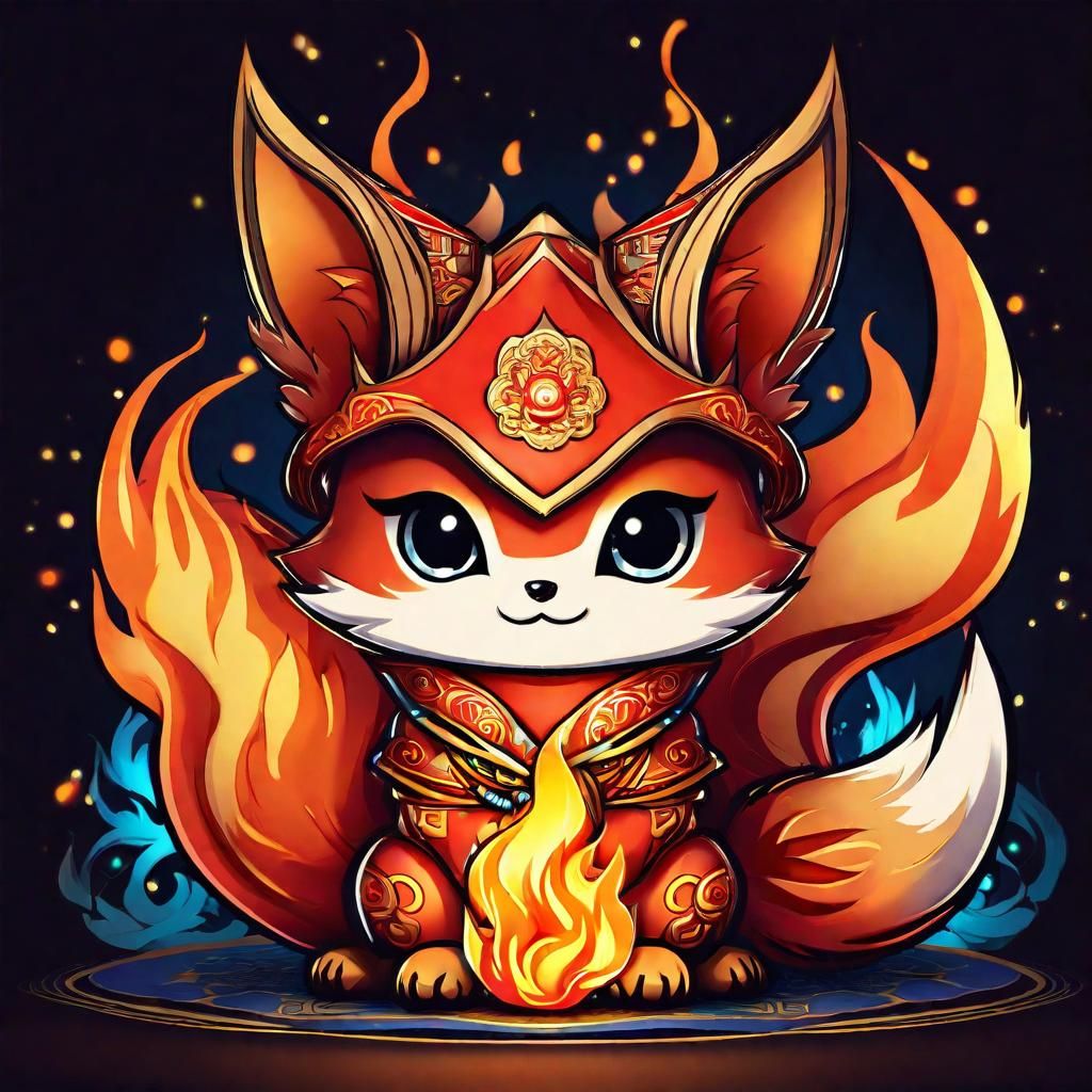 Flaming Kitsune: Chibi Kawaii Anime Concept Art