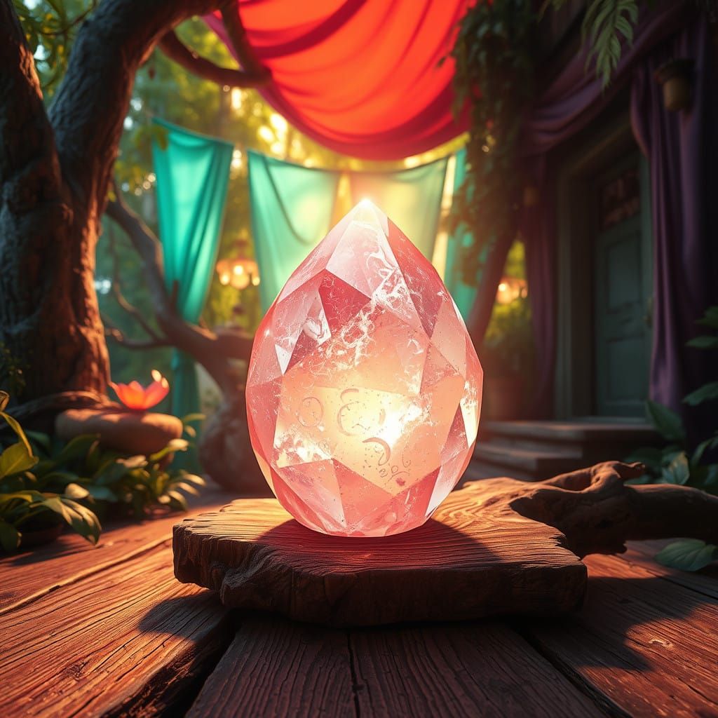 Whimsical Treehouse Crystal in Vibrant, Rose-Hued Glory