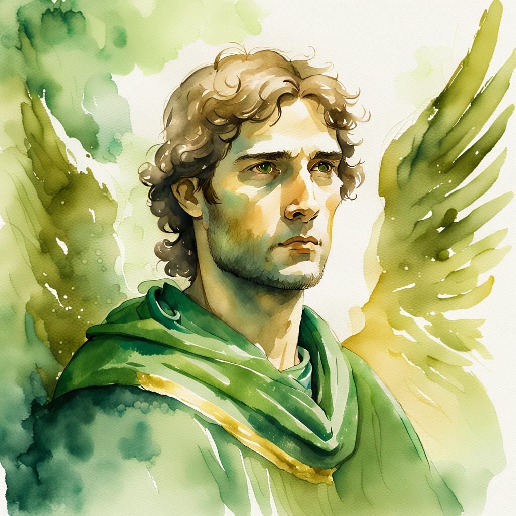 Archangel Portrait in Watercolor Style