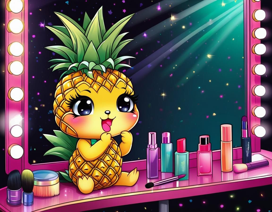 Glamorous Chibi Pineapple Backstage in Anime Style