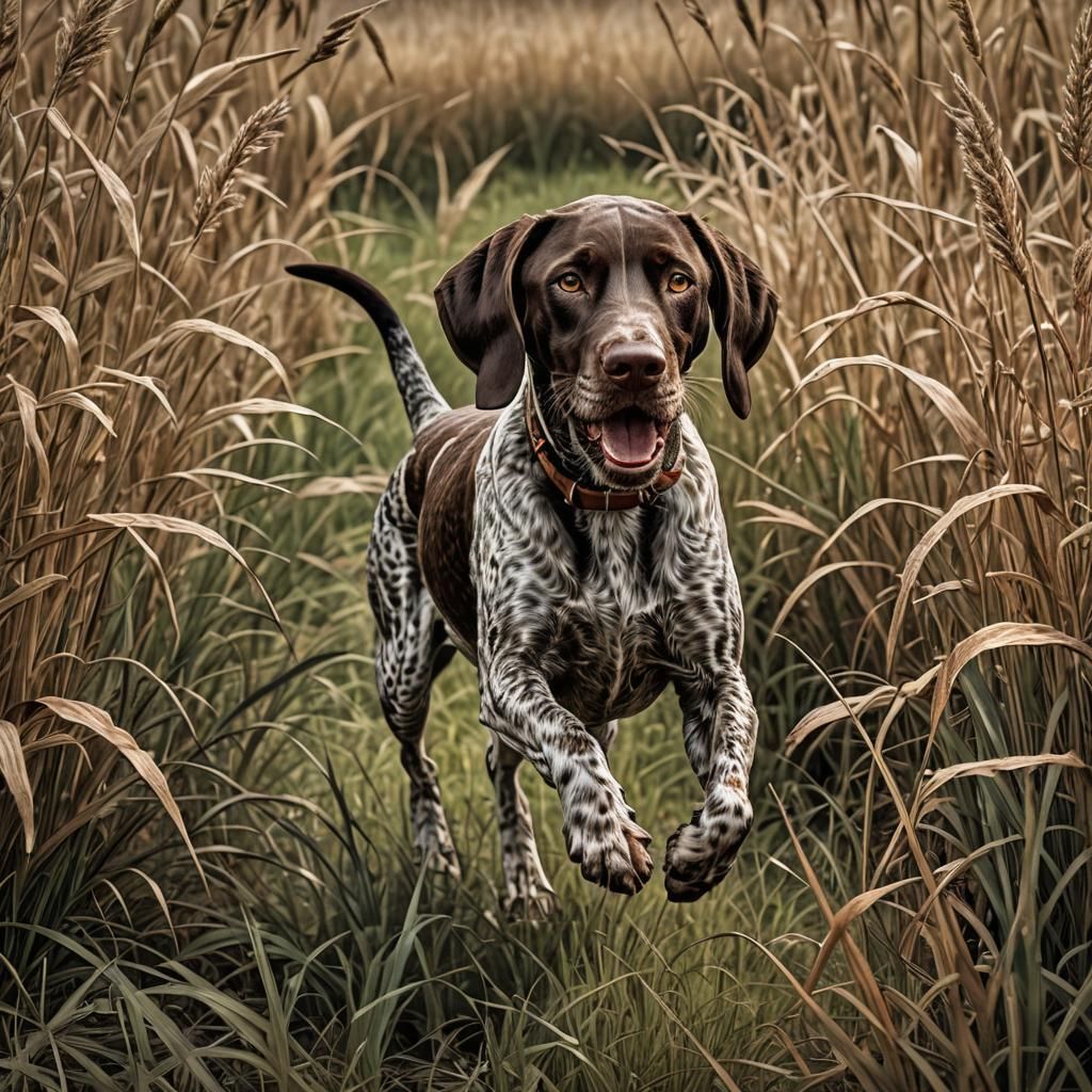 German Shorthaired Pointer Retriever in Tall Grass