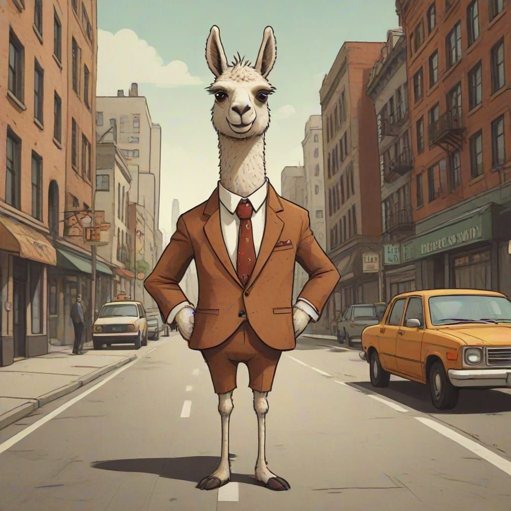 Llama in Suit: Vintage Cartoon Illustration