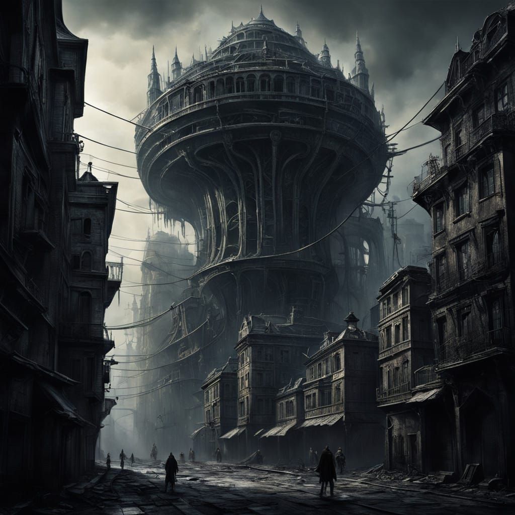 Biomechanical Cityscape in a Nightmarish Landscape