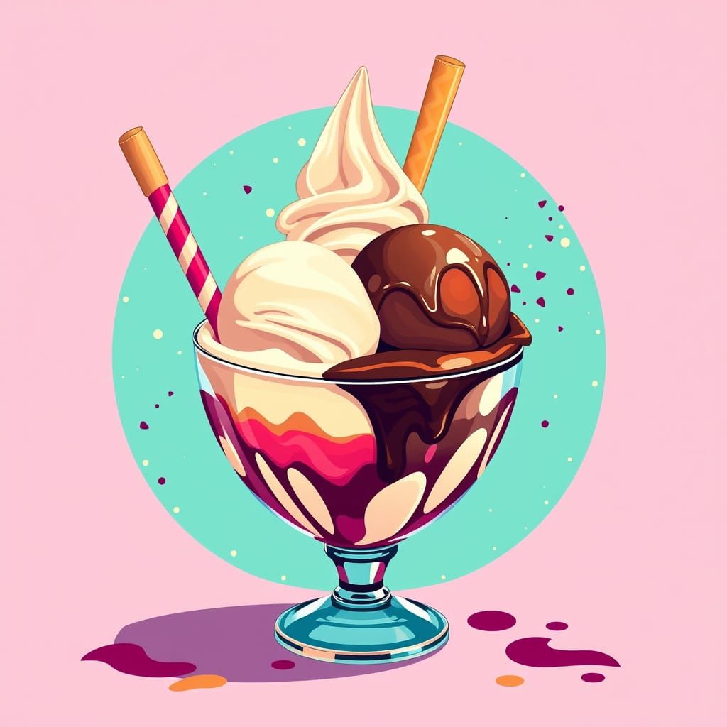 Vibrant Pop Art Ice Cream Sundae with Bauhaus Elements