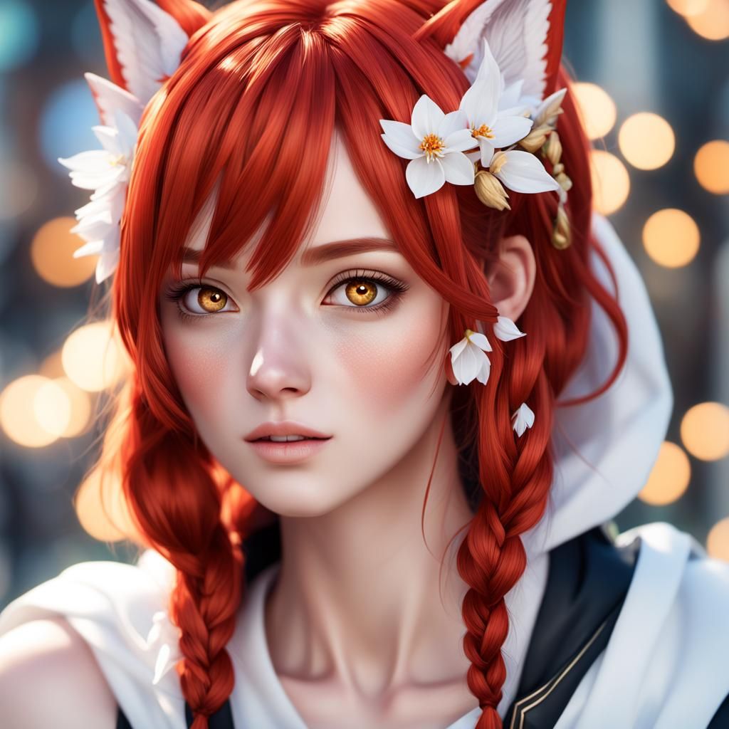 Anime Girl with Kitsune Ears in Greek Chiton