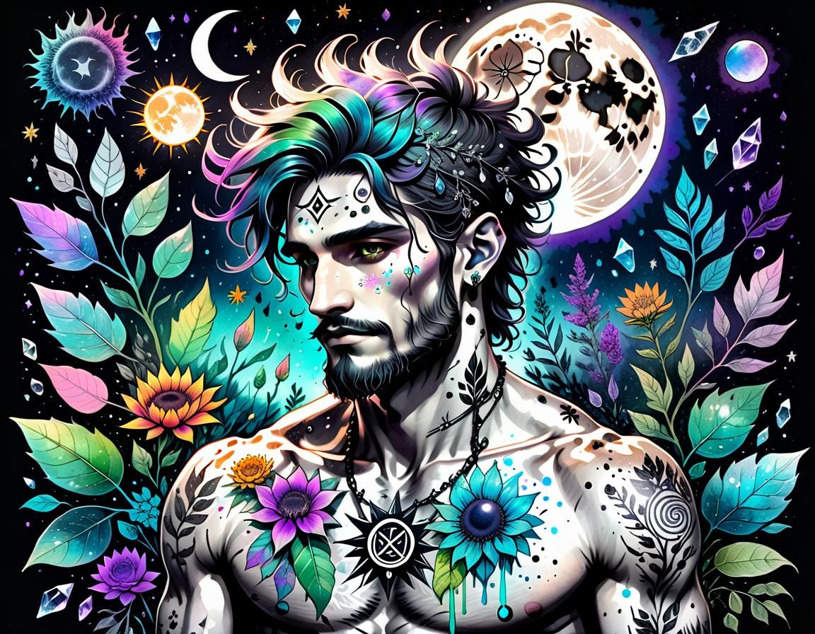 Pastel Goth Botanical Ink Drawings with Druid and Runes