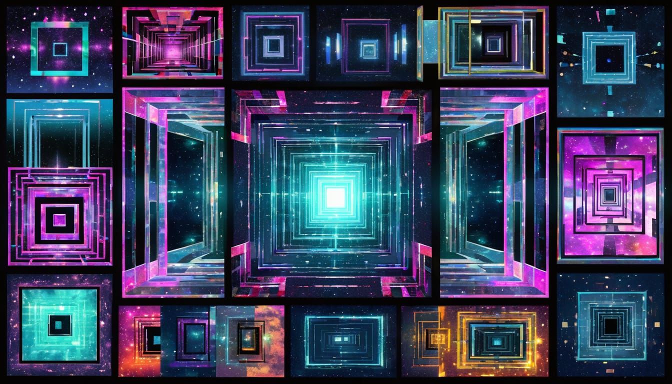 Cosmic Portal Collage in Synthwave Aesthetic
