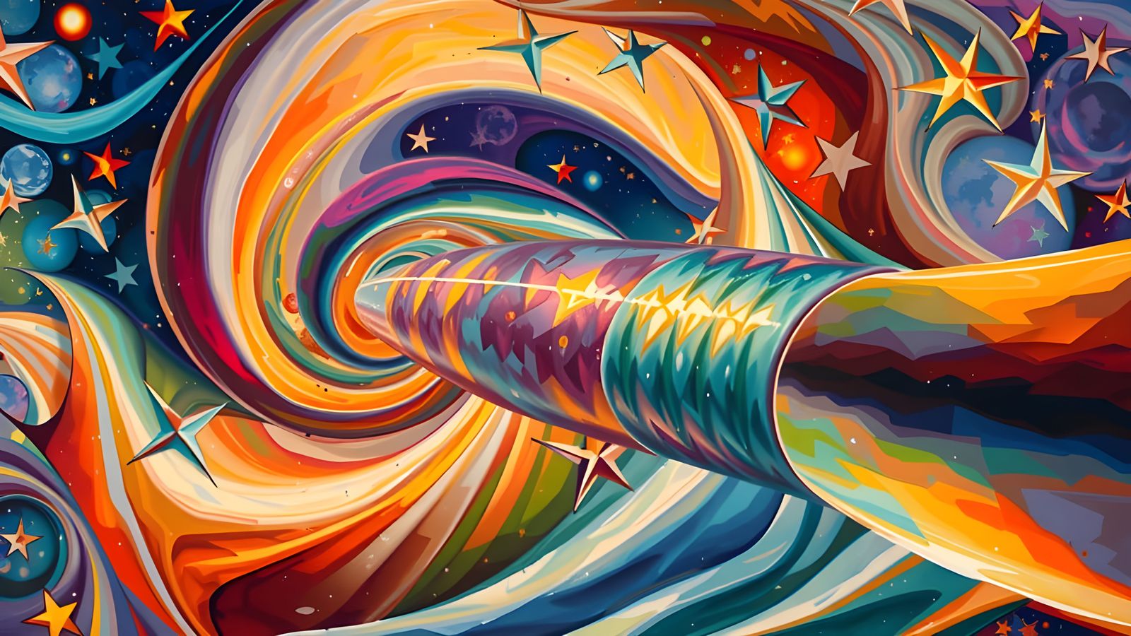 Cyberpunk Space Odyssey in Iridescent Oil Painting