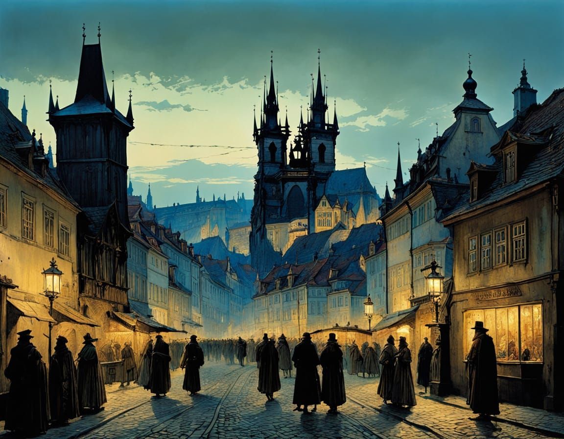 Medieval Prague Under Noctilucent Evening Skies