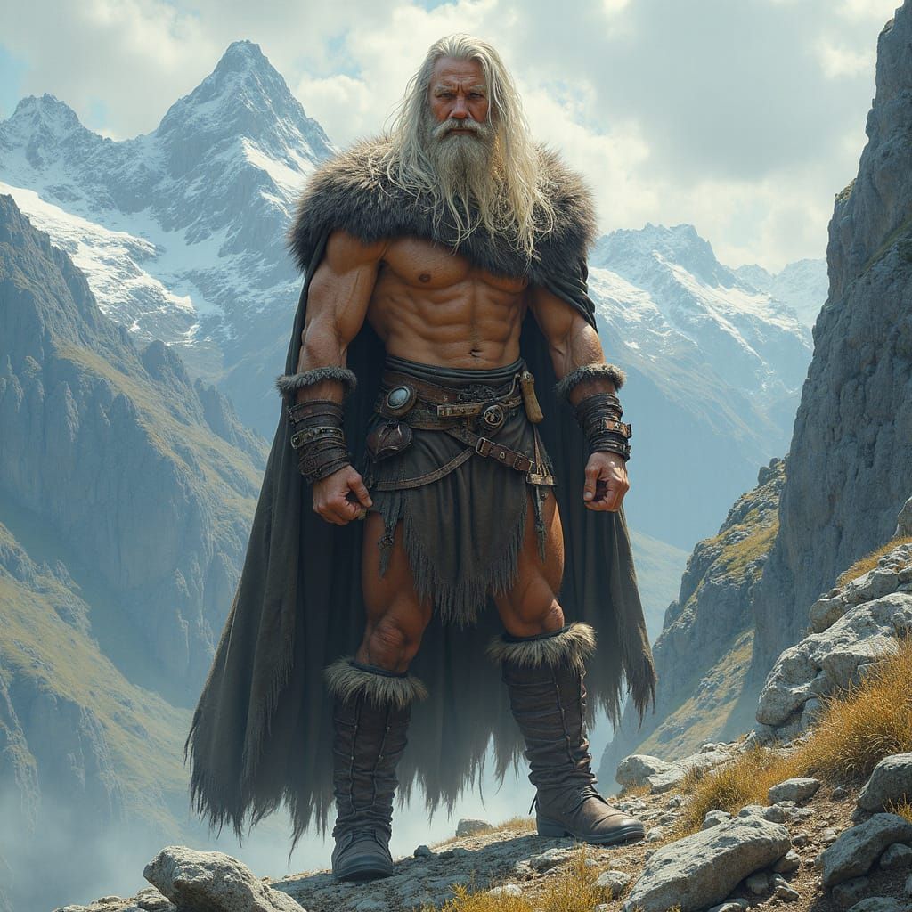 Heroic Viking Warrior in Mountain Landscape
