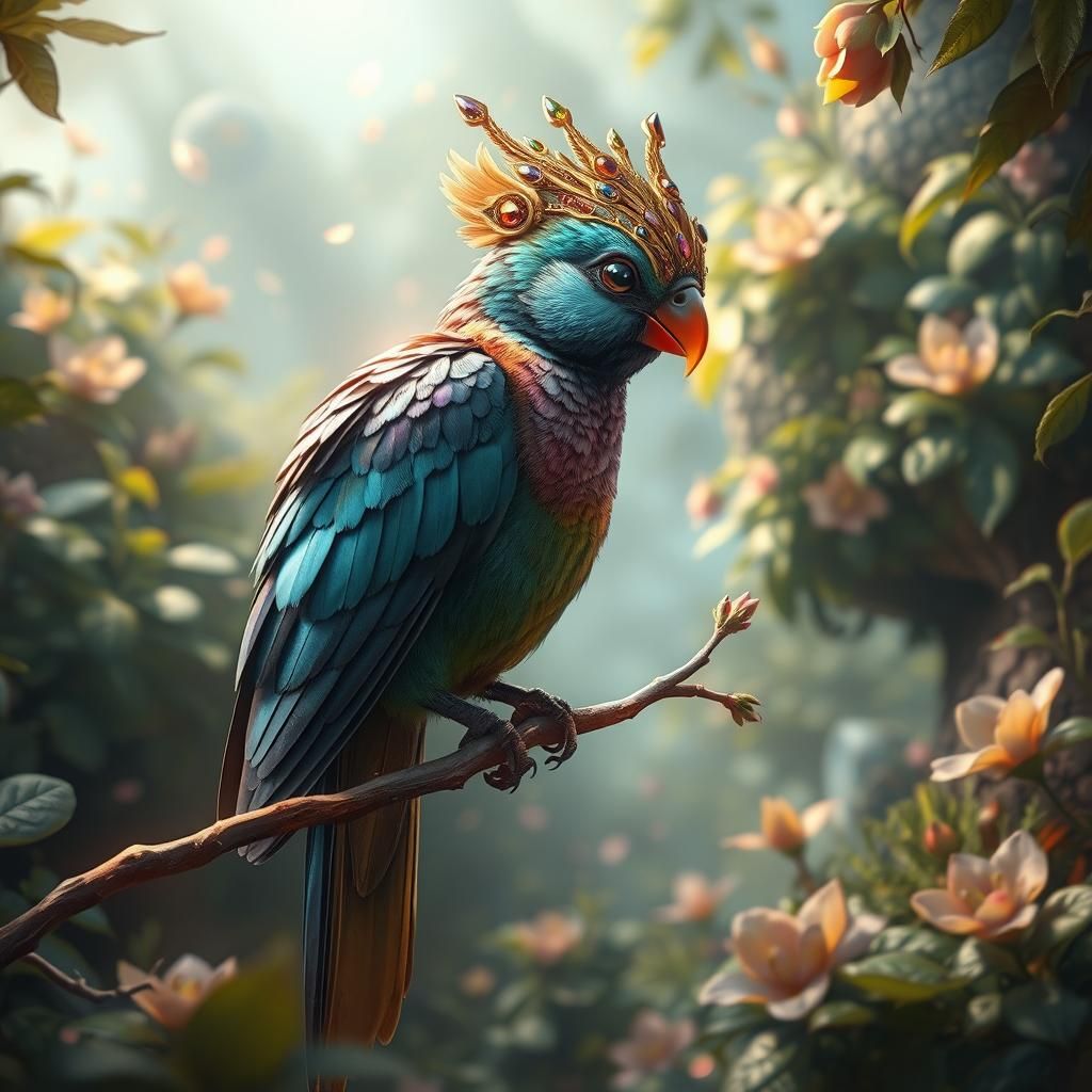 Jeweled Bird in Fantasy Wonderland: Digital Art