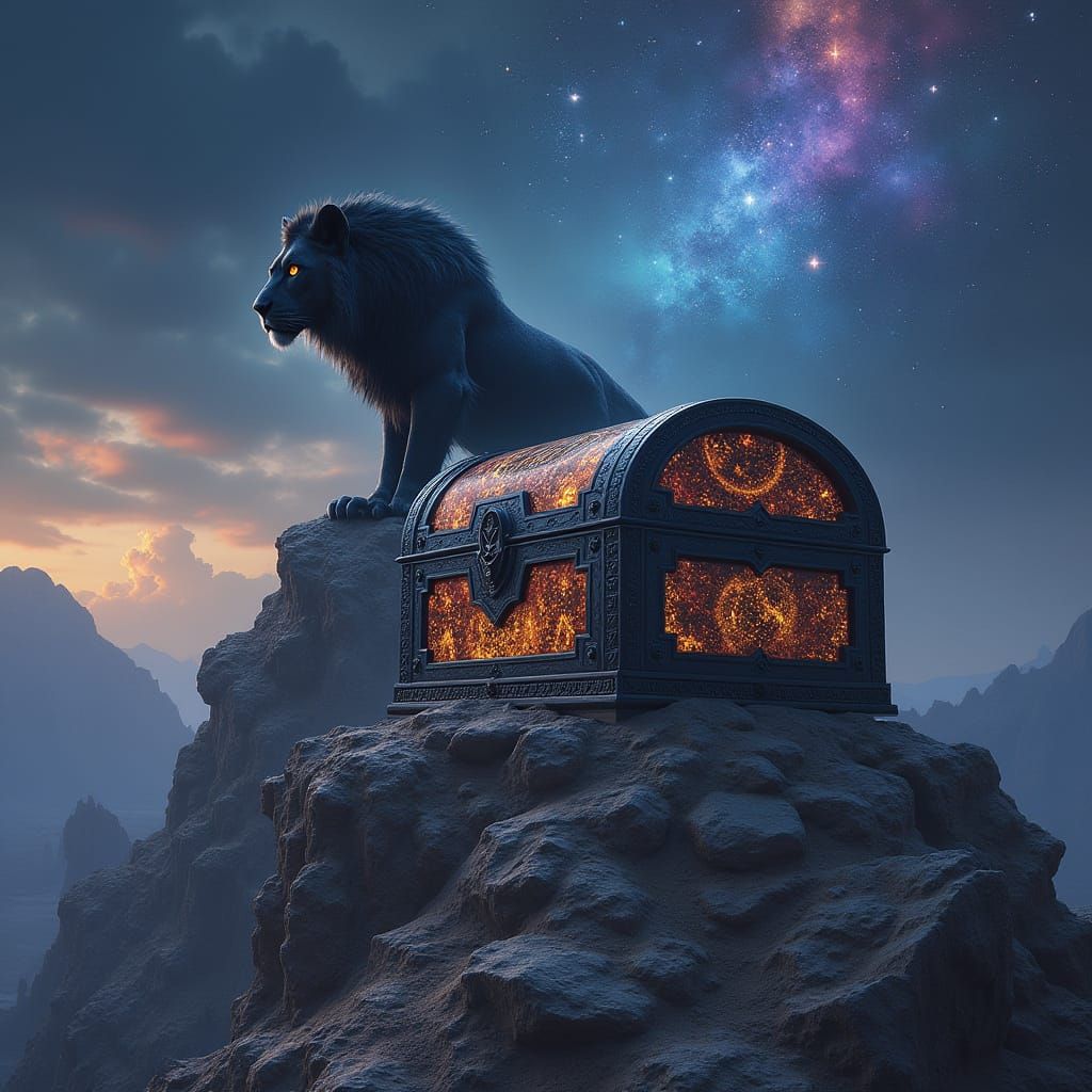 Obsidian Treasure Chest Under Cosmic Sky