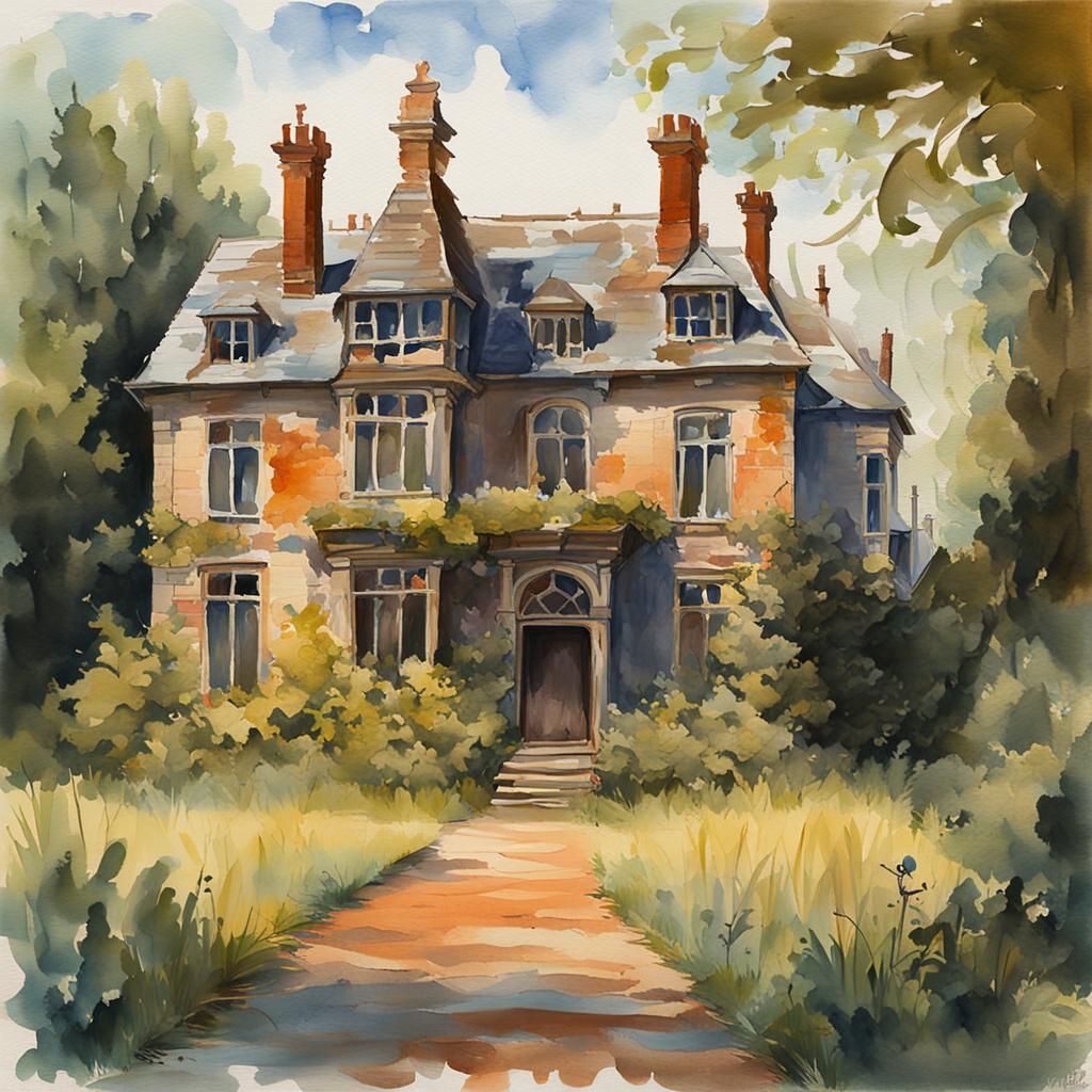 Derelict Manor House in Gouache Style