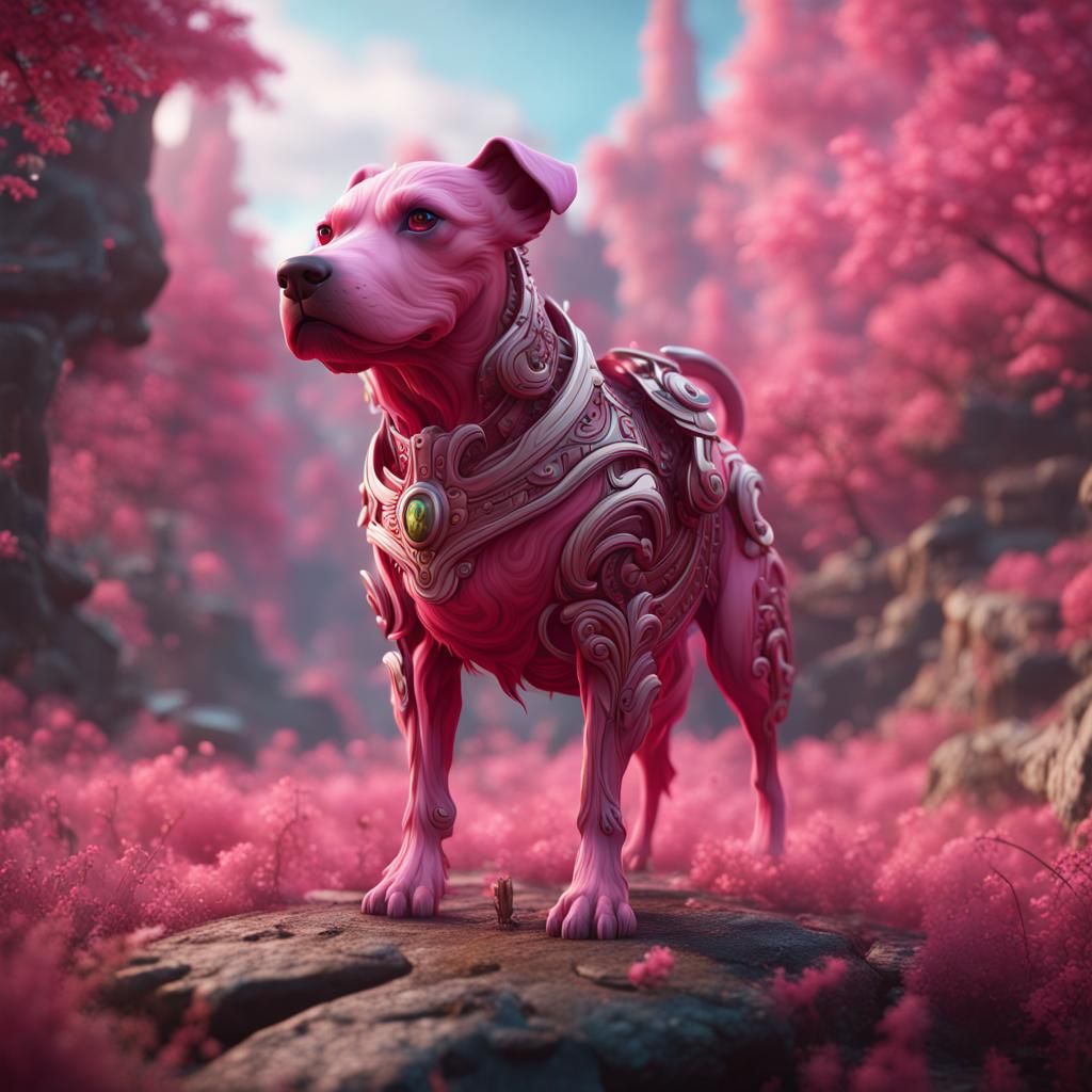 Fantastical Pink Dog in Detailed Matte Painting