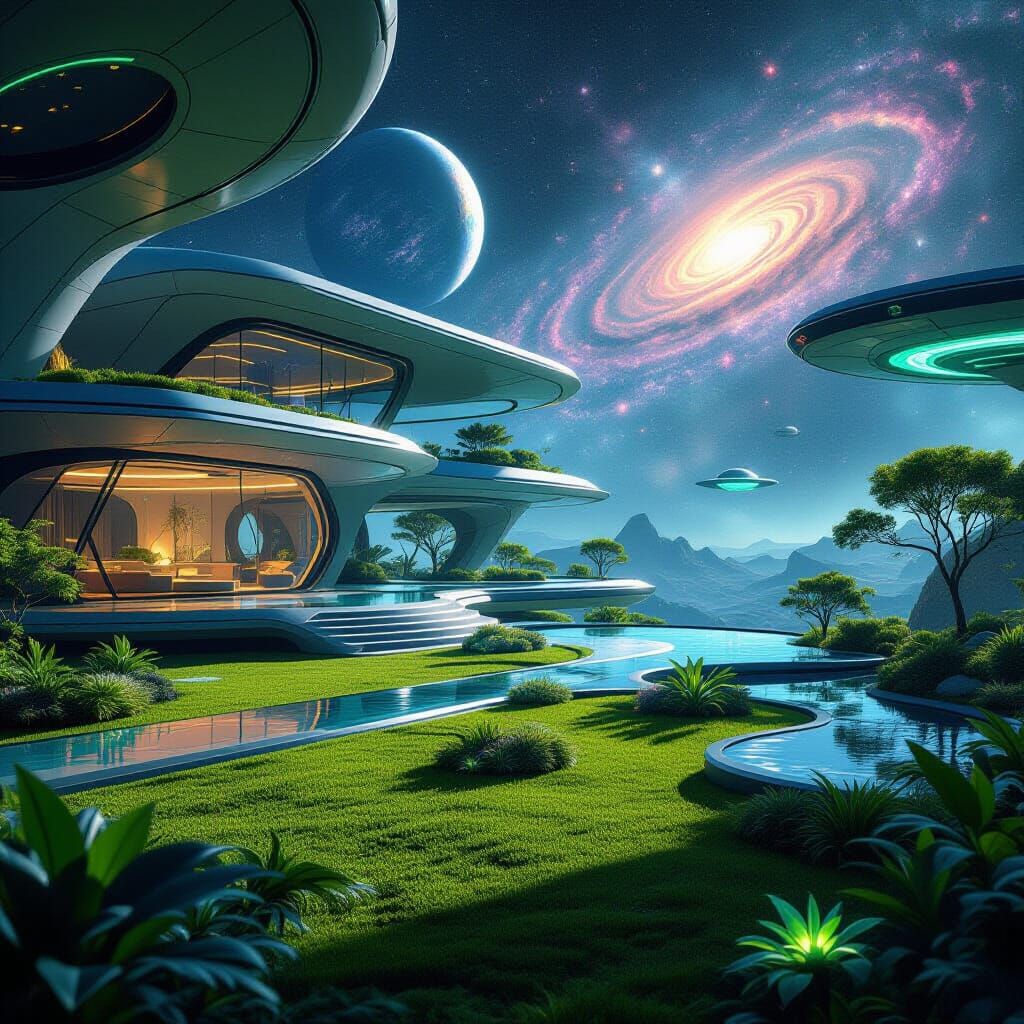 Futuristic Space House with Glowing Garden in Cinematic Styl...