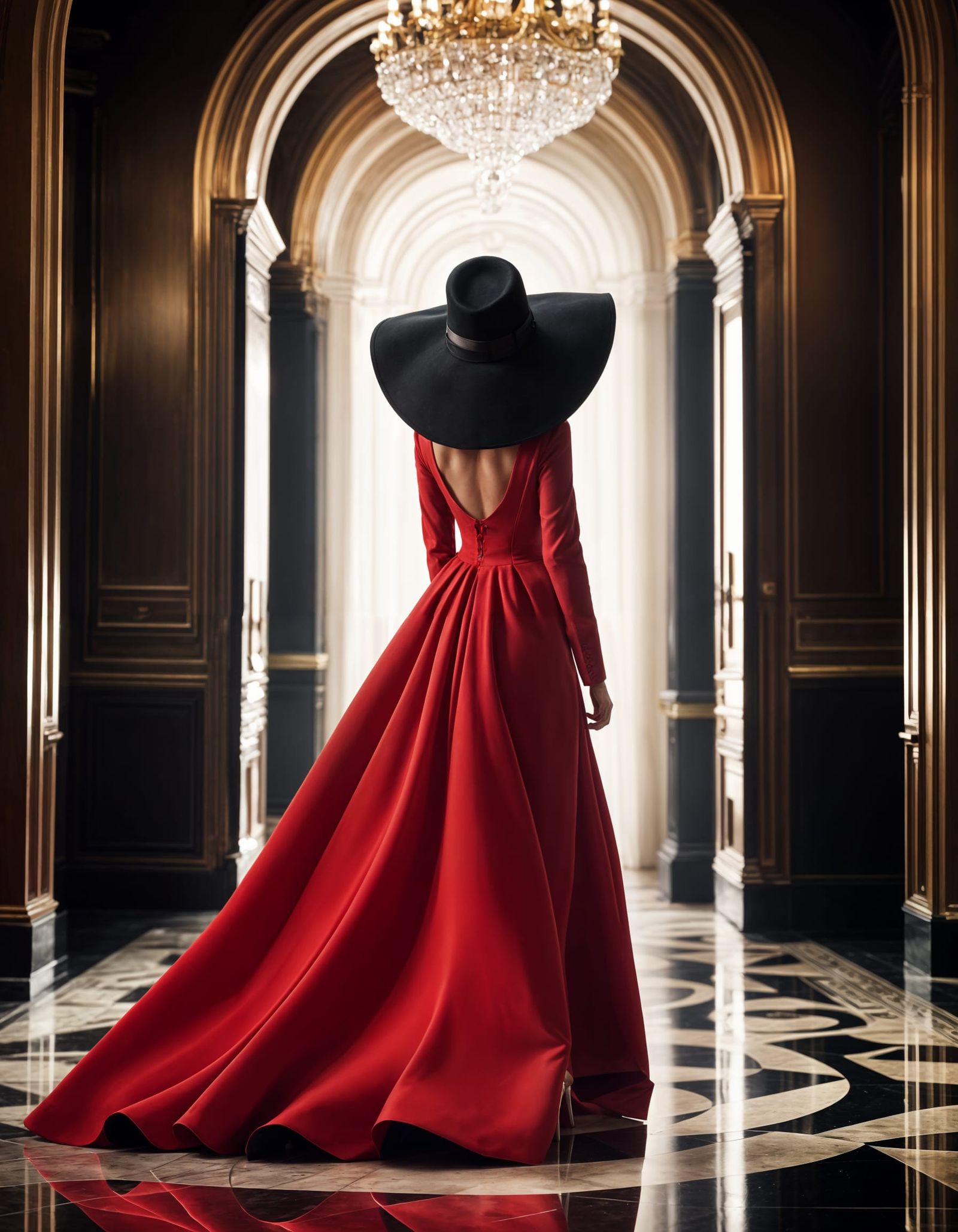 Woman in Red Gown and Black Heels, Photorealistic