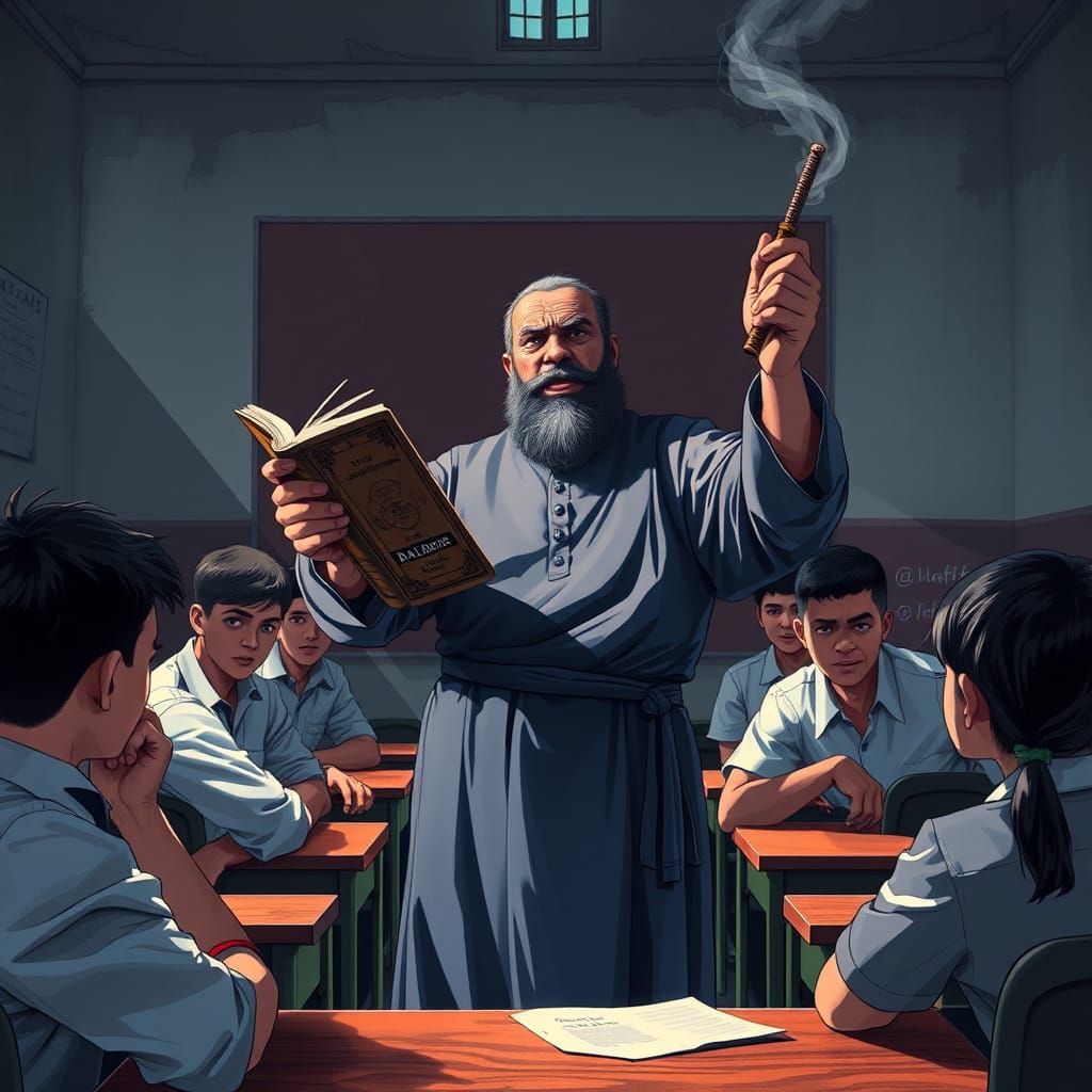 Algebra Teacher's Frustration: A Cel-Shaded Classroom Scene