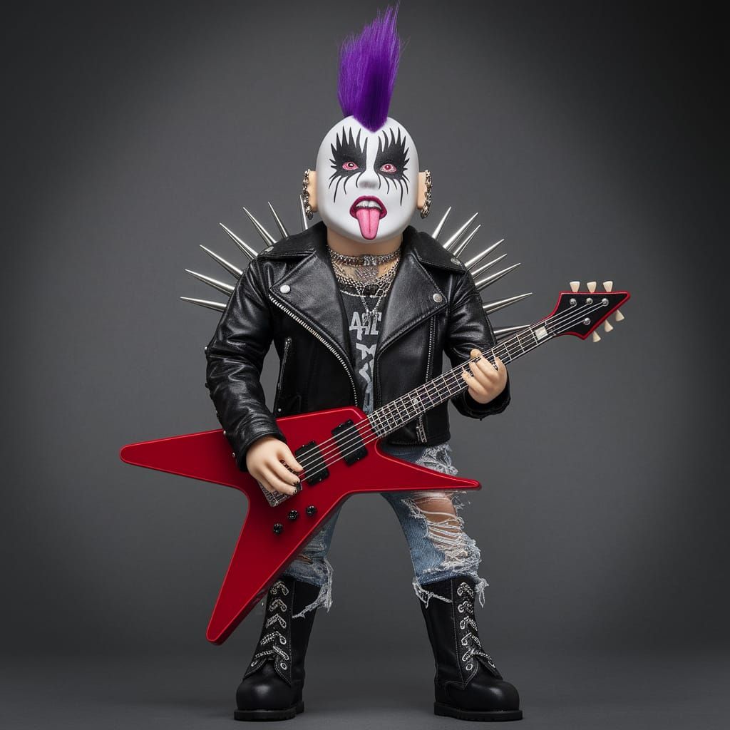 Gothic Punk Doll in Kiss-Inspired Style Plays Electric Guita...