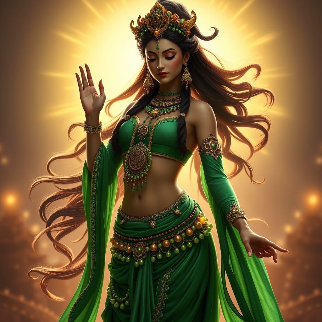Majestic Green Tara Goddess in Vibrant Emerald Belly Dancer ...