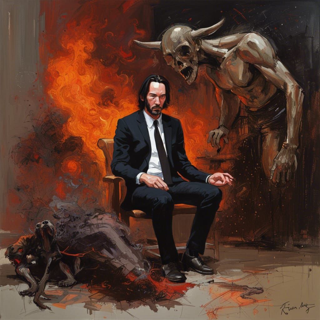 Keanu Reeves Refuses Devil's Deal: Oil Painting