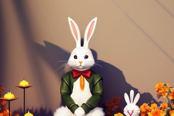 Moody Rabbit, Depressed Bunny, and Orange Cat