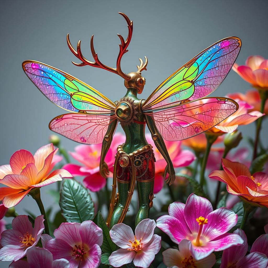 Steampunk Glass Fairy Sculpture with Golden Gears