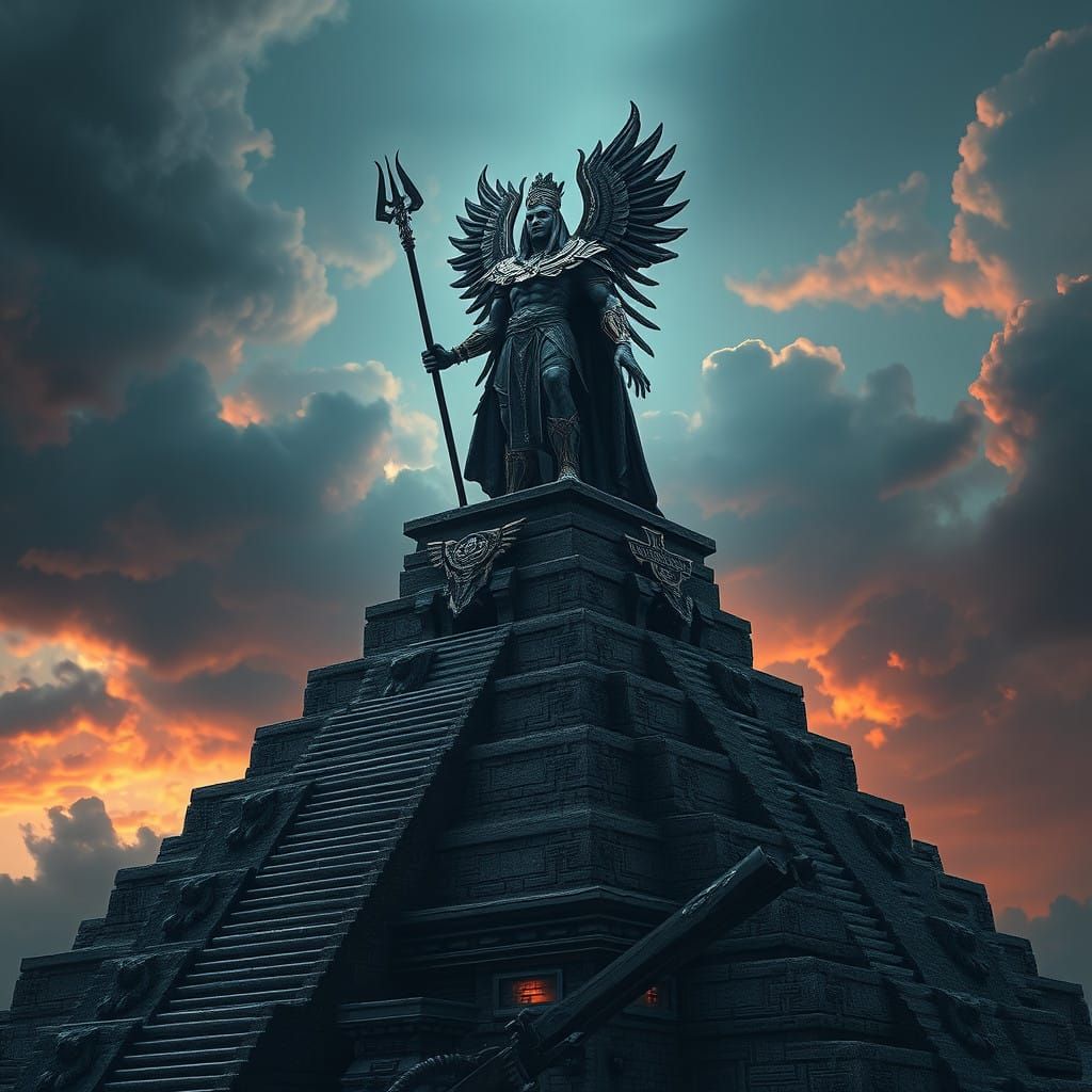Regal Aztec God of War Dominates Ancient Sacrifice Pyramid