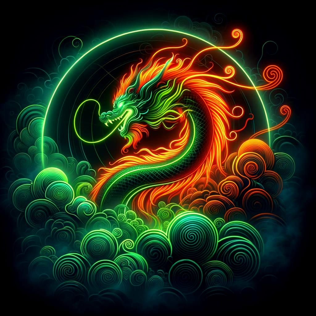 Radiant Neon Dragon Rising from Obscurity