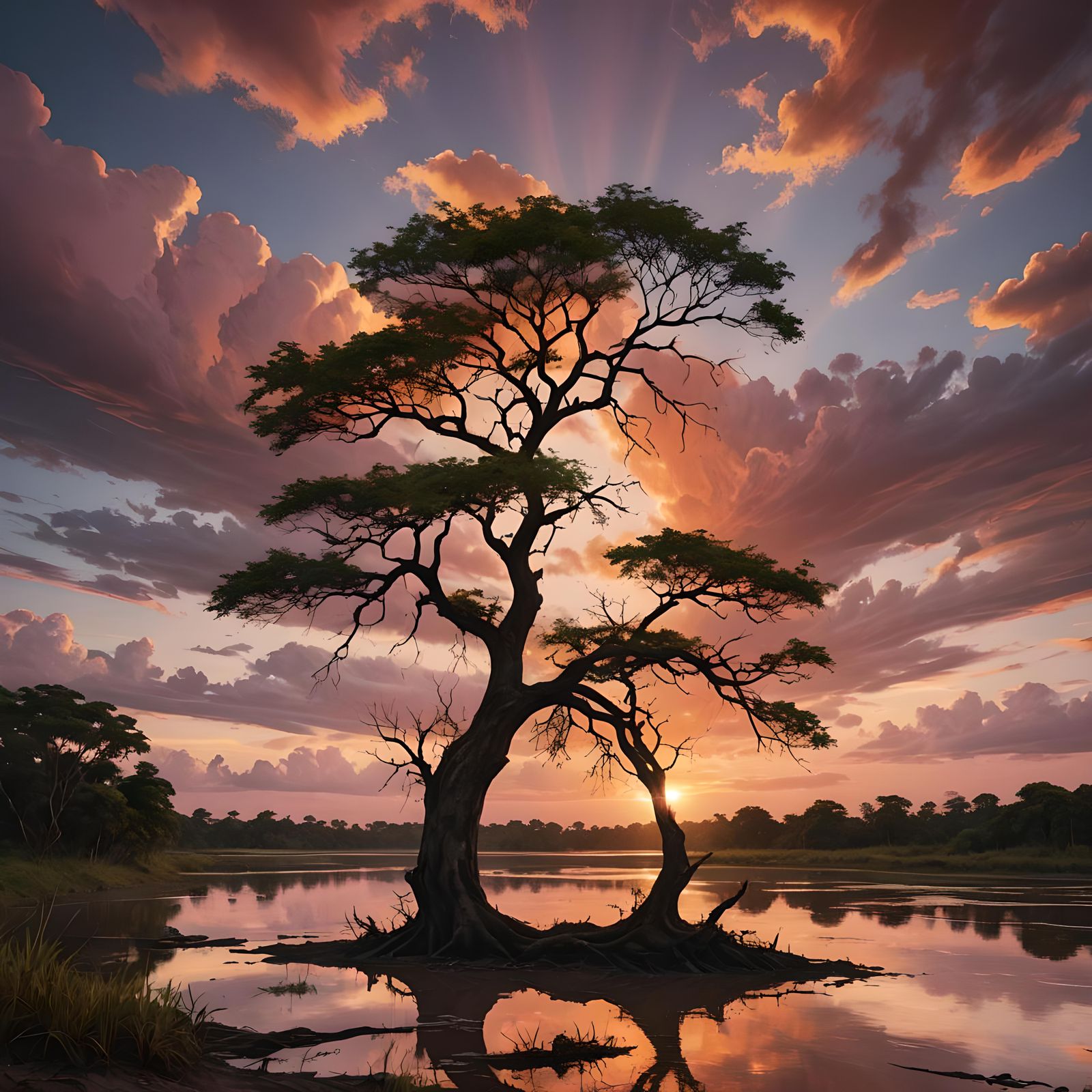 Vibrant Sunset Over Orinoco River in Detailed Matte Painting