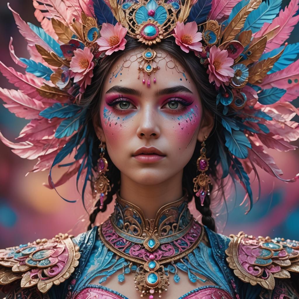 Hyperrealistic Woman with Intricate Costume