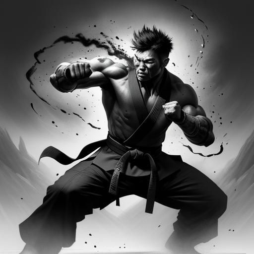 Dramatic Charcoal Drawing of a Martial Arts Warrior