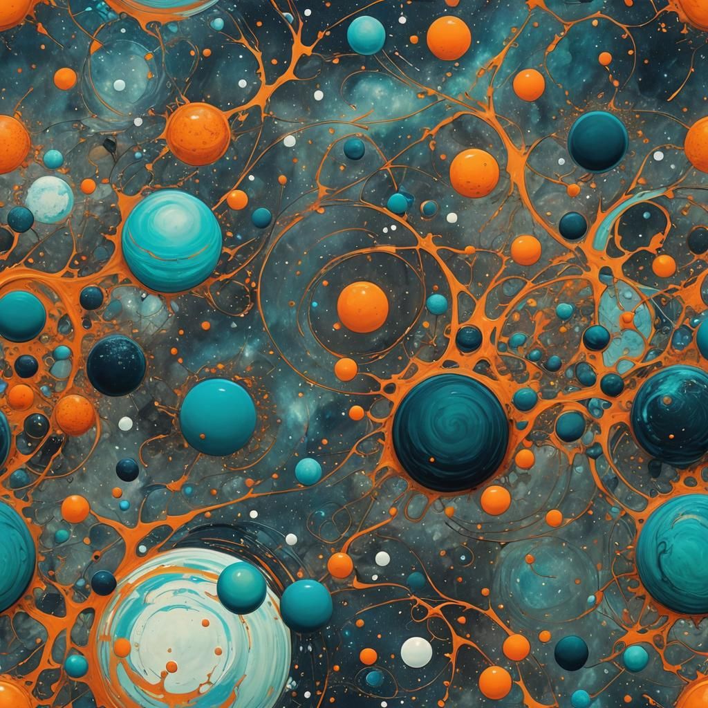 Planetary Collision in Orange and Teal, Detailed Matte Paint...