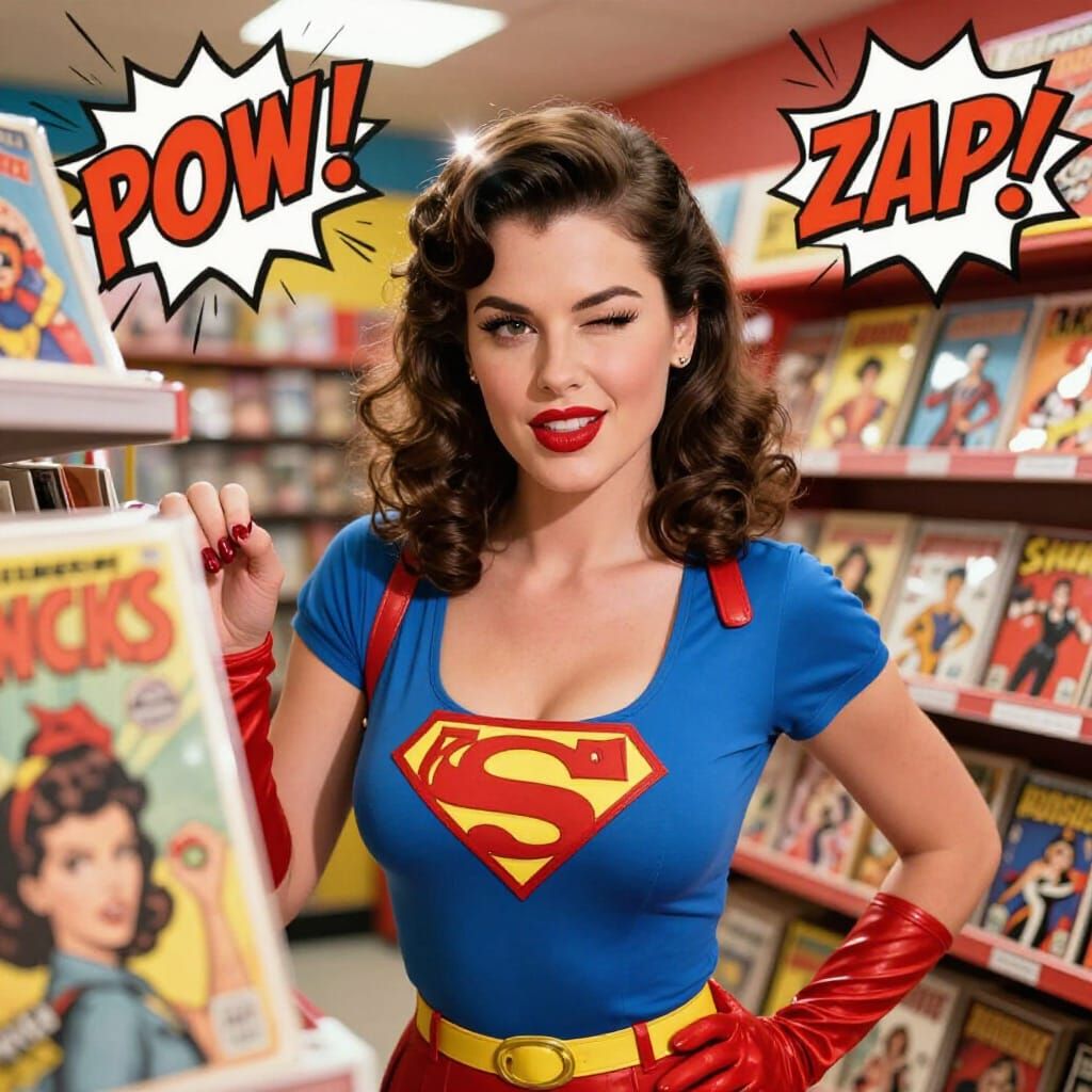 Retro Superhero Pin-Up Winks from Newsstand