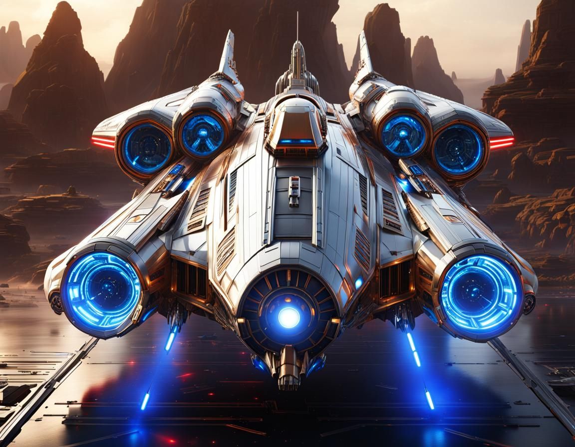 Futuristic Star Wars Spaceship with Chrome and War Paint