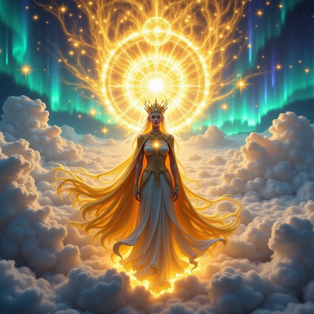 Goddess Sól in Aurora, Inspired by Digital Art