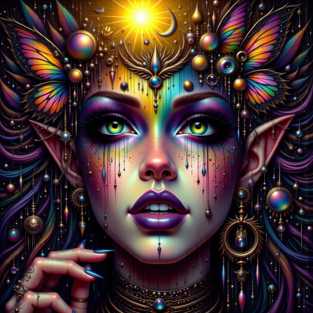 Geometric Woman with Mystical Ink in Digital Art Style