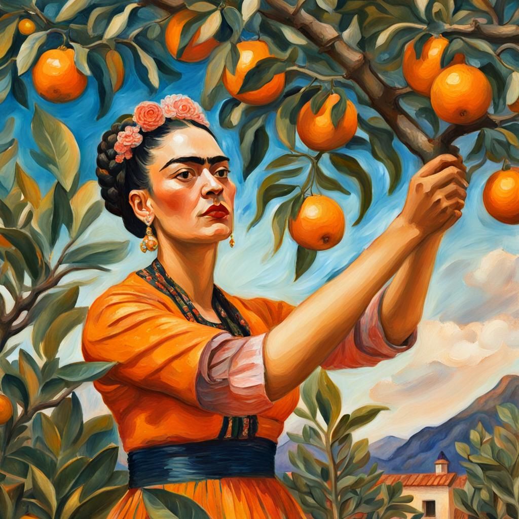 Caring for Orange Tree in Impressionist Gouache Style