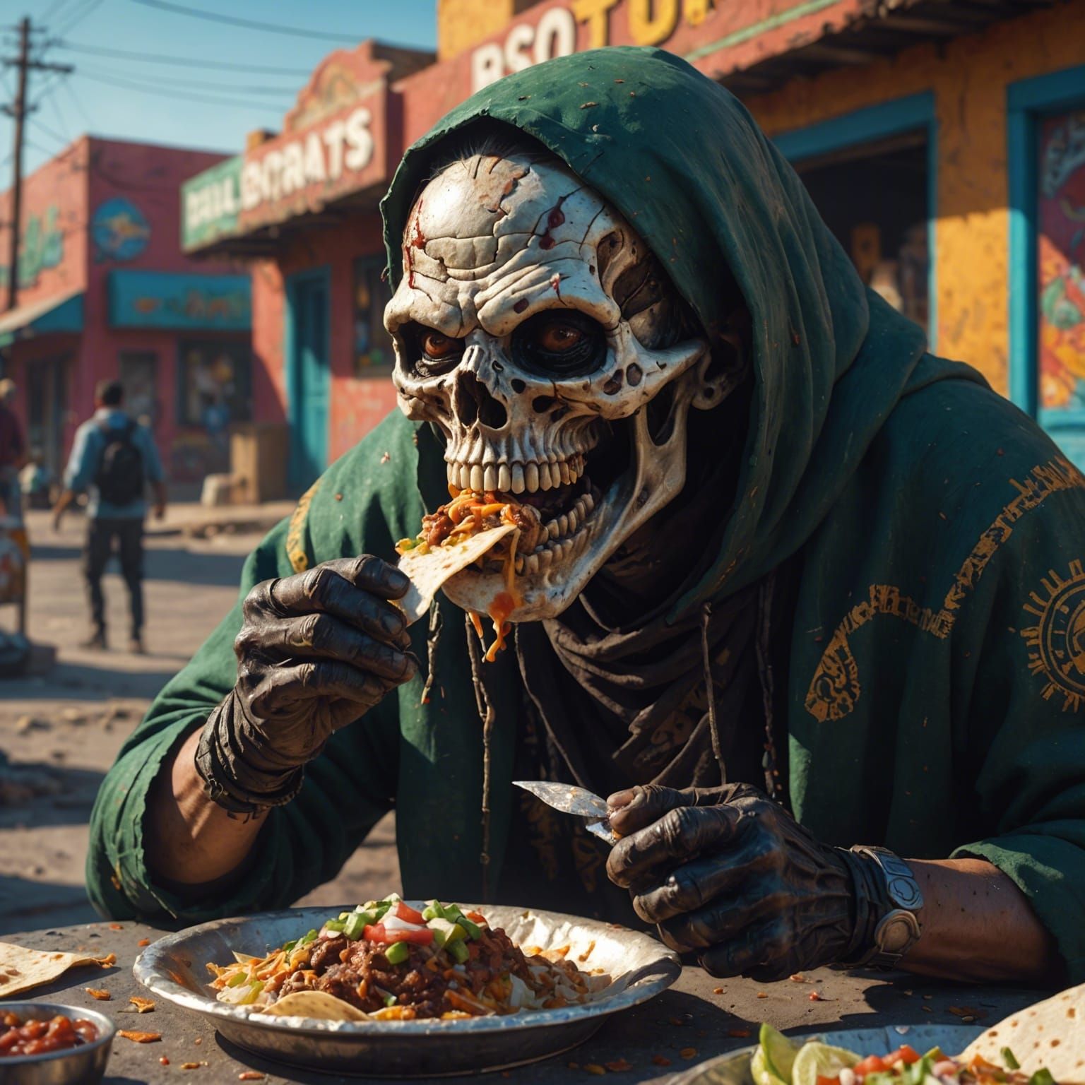 Ghoul's Apocalyptic Burrito Feast: Hyperrealistic Art