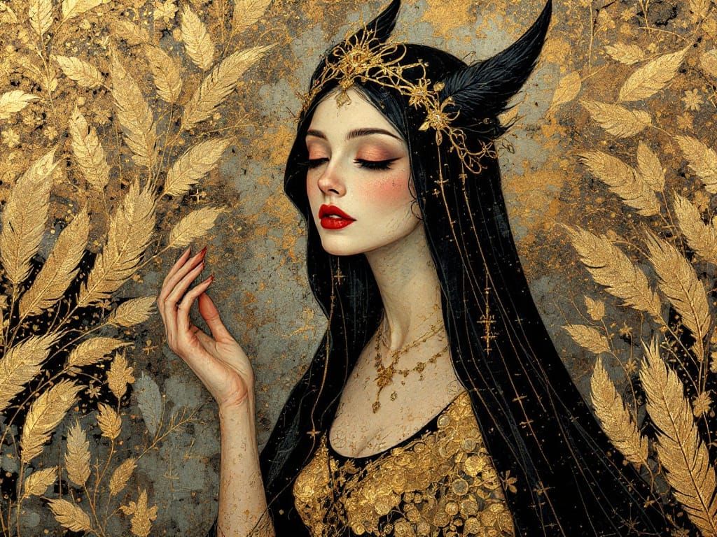 Featherish Crone Ikon in Art Nouveau Style