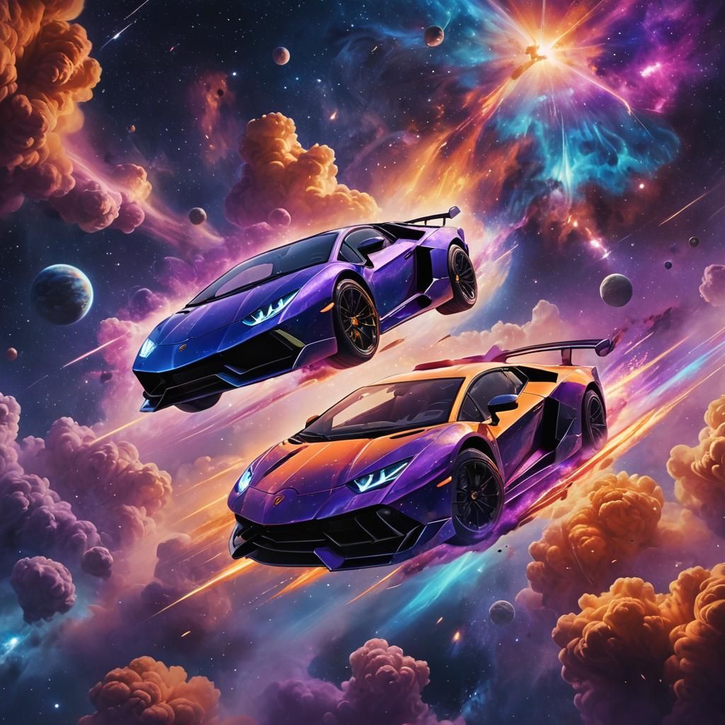Lamborghini Flies Through Space in Sci-Fi Art