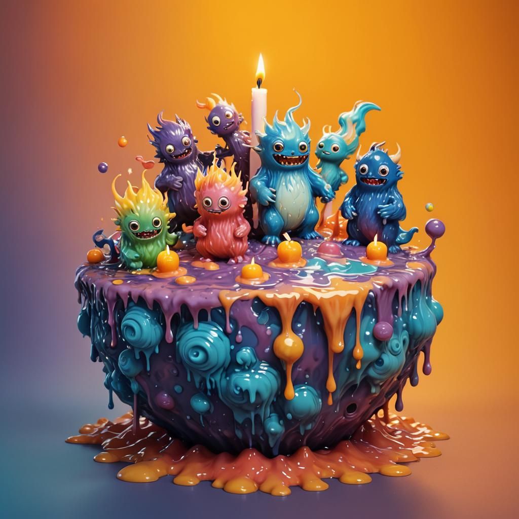 Candle Wax Chibi Monsters on Melting Planet